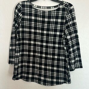 CharterClub medium women’s black/white plaid button down 100% Pima cotton casual